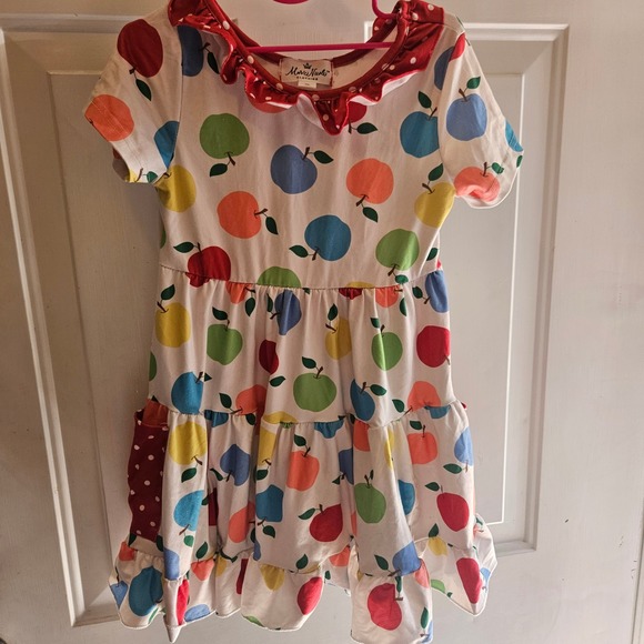 Marie Nicole Girls Dress XL Apple Print Tiered Ruffle Polka‎ Dot Pock ets - Picture 5 of 6